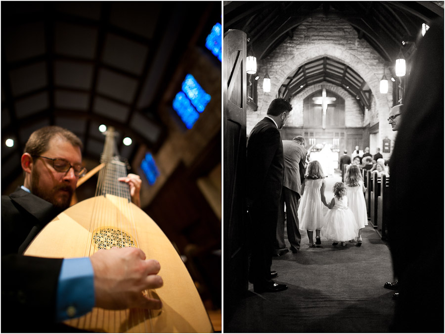 trinity-episcopal-terrys-catering-bloomington-wedding-06 theorbo player and flower girls at bloomington wedding