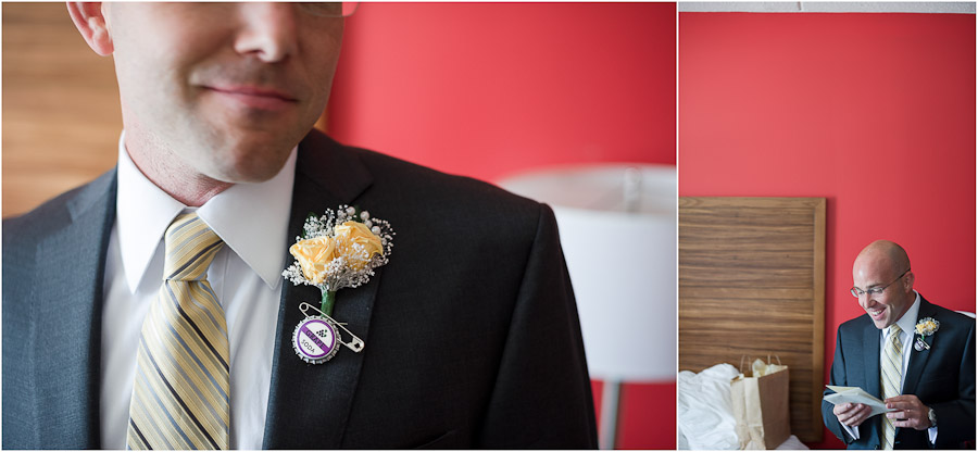 Columbus-Indiana-Factory-Loft-Wedding-Photography-Liz-Jason-03 Groom getting ready at Hotel Indigo in Columbus Indiana