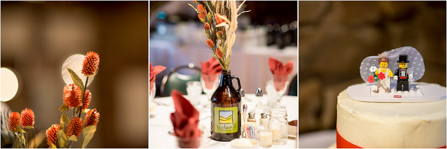 Brown-County-Indiana-Abe-Martin-Lodge-Wedding-Amanda-Jacob-07 Lego people wedding cake topper and Upland Beer wedding centerpiece