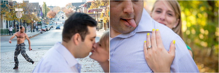 Bloomington-Indiana-University-Engagement-Photography-Lydia-John-03 Hilarious, silly, engagement photos on Kirkwood in Bloomington, Indiana