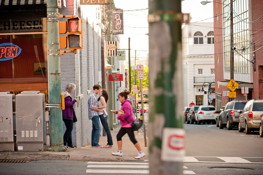 Funny-Charlottesville-Engagement-Photo-Downtown-Ben-Angela-001 Funny street engagement photography in Charlottesville, VA