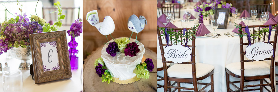 Bluemont-Vineyard-Wedding-Photography-Katie-Doug-13 Fun, quirky, purple floral detail with birds at Bluemont Vineyard wedding