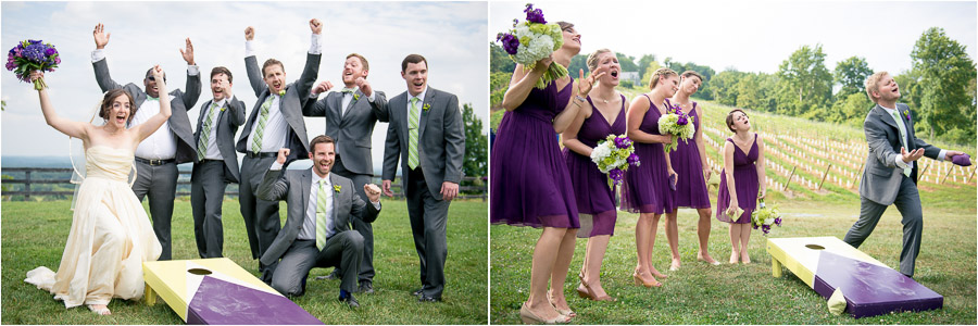 Bluemont-Vineyard-Wedding-Photography-Katie-Doug-05 fun, quirky, wedding party portraits playing cornhole