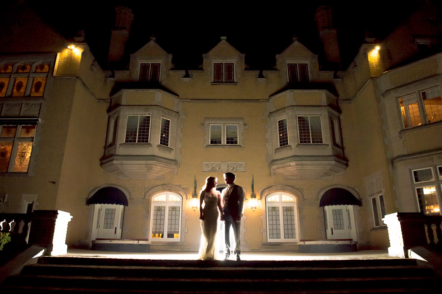 Laurel-Hall-Indianapolis-Indiana-Wedding-Jess-Jon-13 Creative and dramatic nighttime portrait at Laurel Hall wedding in Indianapolis