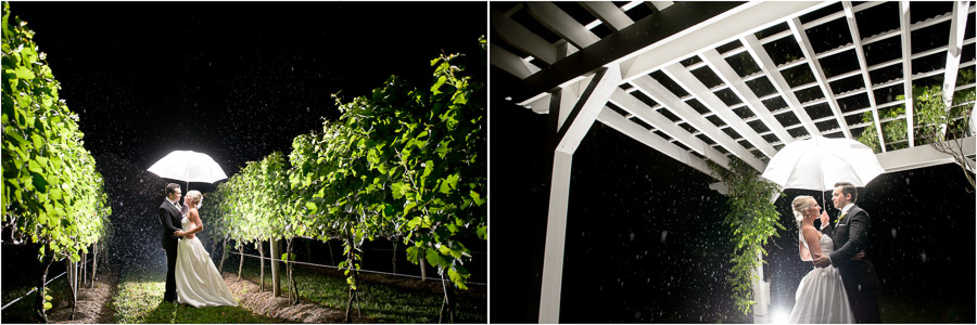 Lovely rainy nighttime portraits at Southern winery wedding
