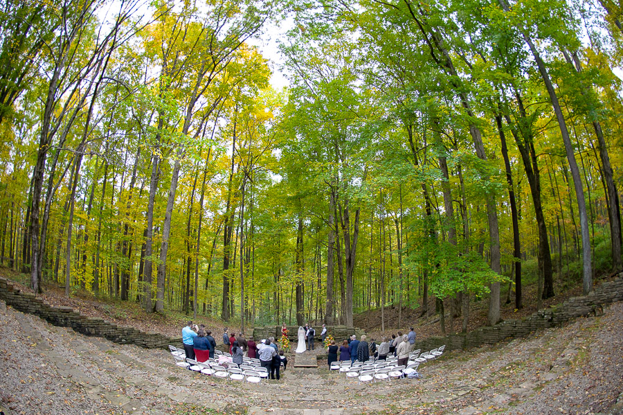 Dramatic and beautiful wedding ceremony at amphitheater in Brown County State Park